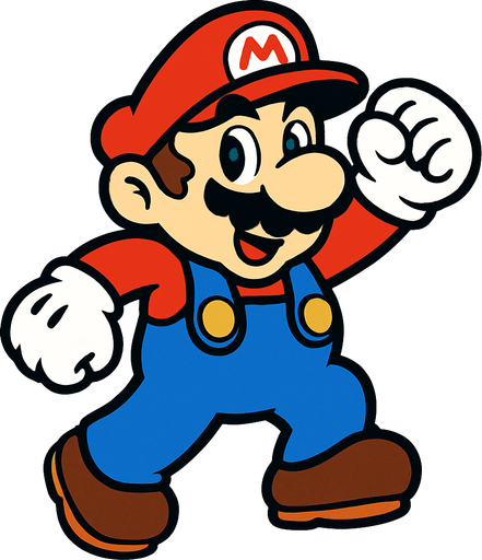 MARİO.
In-Game asset.  2d.  High contrast.  No shadows