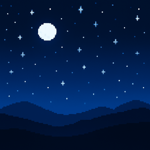 pixel art 2d mavi bir gece arka planı.
In-Game asset.  2d.  High contrast.  No shadows