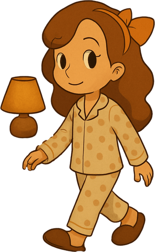 This girl in her pyjamas in her  bedroom going to sleep