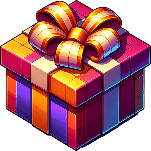 gift wrapped box, vivid colours. with bow on top Single Game Texture. In-Game asset. 2d. Blank background. High contrast. No shadows. Single Game Texture. In-Game asset. 2d. Blank background. High contrast. No shadows.