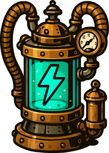 una bateria energetica estilo steampunk.
In-Game asset.  2d.  High contrast.  No shadows