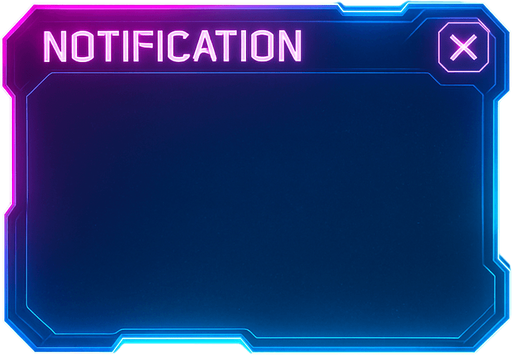 neon cyberpunk glowing empty notification text window overlay blue pink futuristic videogame 3d hologram