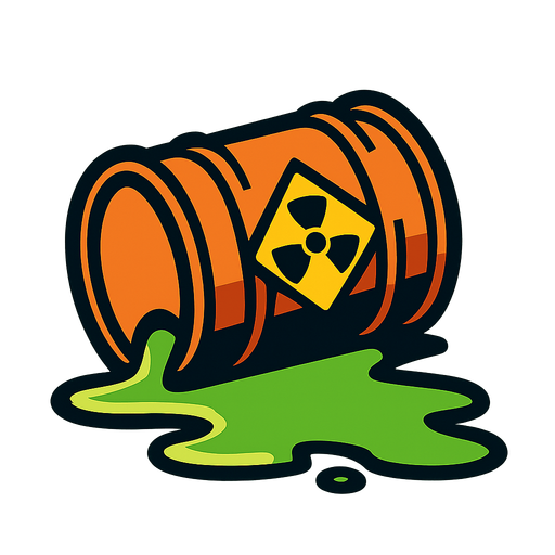 spilt acid barrel fallen over.
In-Game asset.  2d.  High contrast.  No shadows