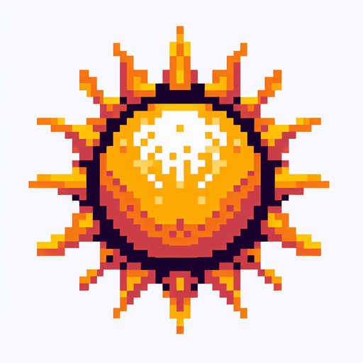 sun pixelart
Single Game Texture. In-Game asset. 2d. Blank background. High contrast. No shadows.