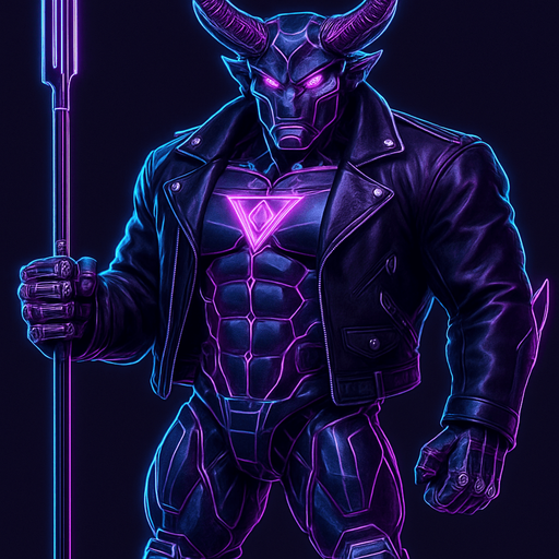 Black leather biker jacket longsleeves bare segmented neon cyberpunk pecs abs muscles robot monster hunk Neon cyberpunk 3d hologram corporate occult demon android mecha robot sentinel guard soldier machine monster fully in frame no part cut off no background anime futuristic