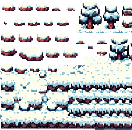 snowy ground image pixalated 2D Single Game Texture. In-Game asset. 2d. Blank background. High contrast. No shadows.