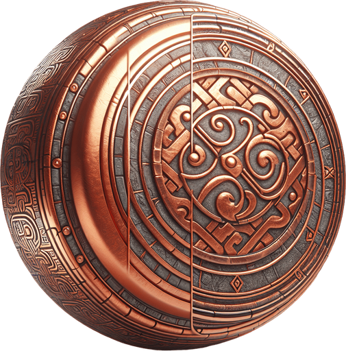 moneda de cobre.
Single Game Texture.  In-Game asset.  2d.  Blank background.  High contrast.  No shadows