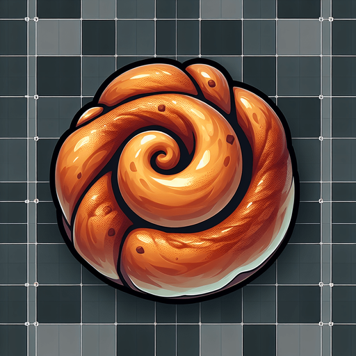 A cinnamon bun, viewed from above.
Single Game Texture. In-Game asset. 2d. Blank background. High contrast. No shadows.