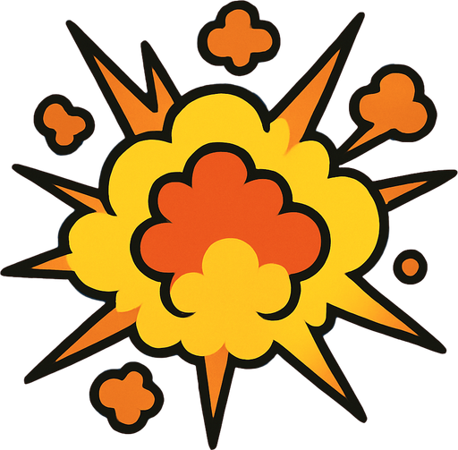 explosion but not realistic.
In-Game asset.  2d.  High contrast.  No shadows