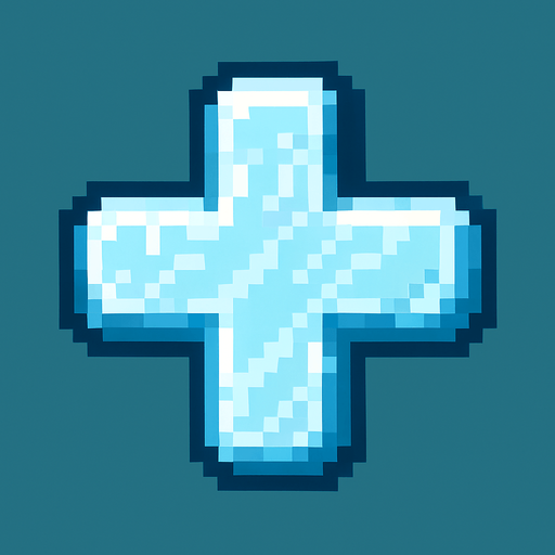 + işareti buz şeklinde pizel art.
In-Game asset.  2d.  High contrast.  No shadows