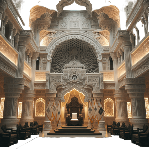 Hall in a luxury asian emperor castle (with white ceramics)