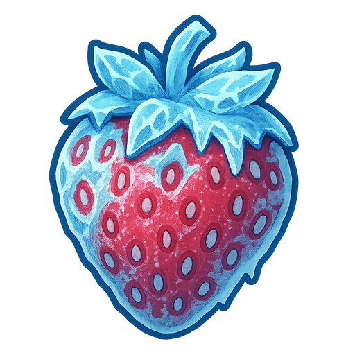 Frozen strawberry.
Single Game Texture.  In-Game asset.  2d.  Blank background.  High contrast.  No shadows
