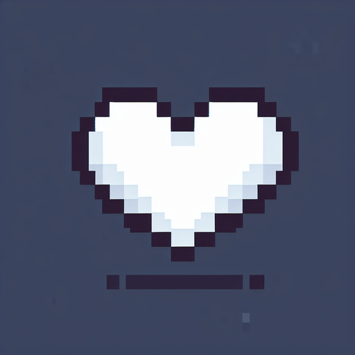 A white heart. Pixel art..
Single Game Texture.  In-Game asset.  2d.  Blank background.  High contrast.  No shadows