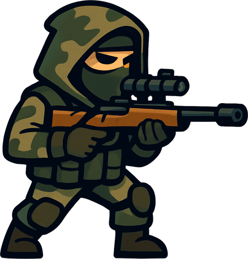 Sniper soilder.
In-Game asset.  2d.  High contrast.  No shadows