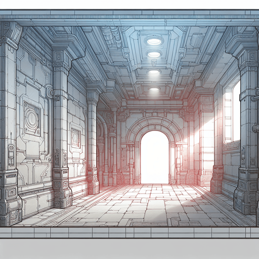 create a hallway.
Single Game Texture.  In-Game asset.  2d.  Blank background.  High contrast.  No shadows