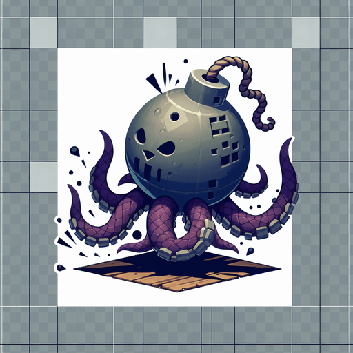 爆弾クラーケン.
Single Game Texture. In-Game asset. 2d. Blank background. High contrast. No shadows.