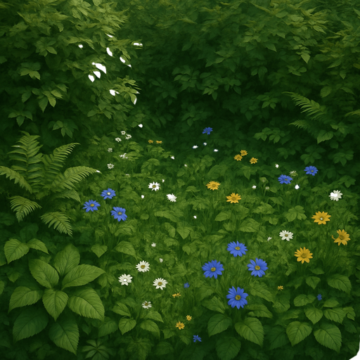 a background full of greenery and some flowers.
In-Game asset.  3d. Realistic