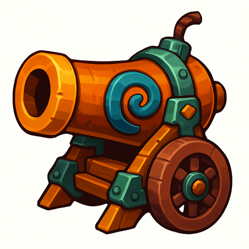 Cannon from the fantasy.
In-Game asset.  2d.  High contrast.  No shadows
