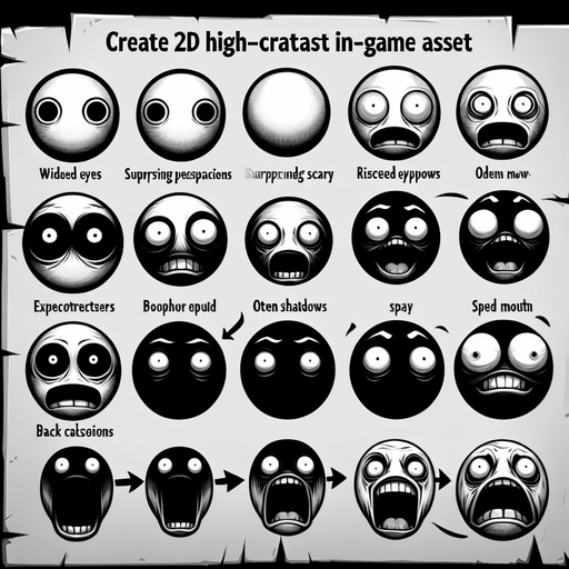 jumpscare face.
Single Game Texture. In-Game asset. 2d. Blank background. High contrast. No shadows.