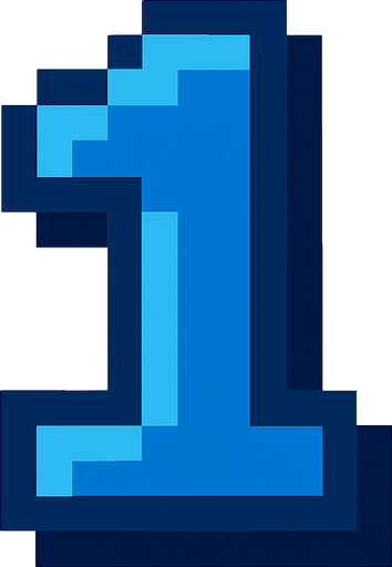 Número 1 azul , pixelart.
In-Game asset.  2d.  High contrast.  No shadows