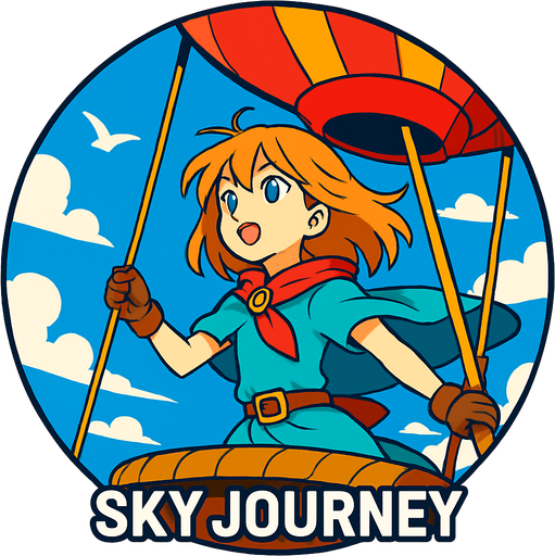 Round shape of song cover of anime style with Sky Journey theme.
In-Game asset.  2d.  High contrast.  No shadows