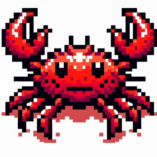 red crab 2d 32 bit.
Single Game Texture.  In-Game asset.  2d.  Blank background.  High contrast.  No shadows