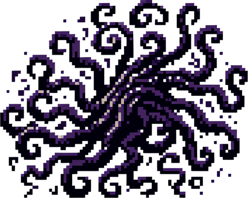 tentacle monster 8 bit.
Single Game Texture. In-Game asset. 2d. Blank background. High contrast. No shadows.