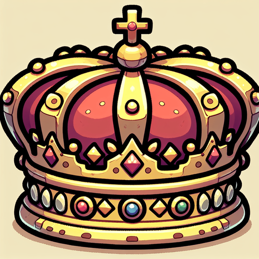 A royal crown. Side profile. Cartoon.
Single Game Texture.  In-Game asset.  2d.  Blank background.  High contrast.  No shadows
