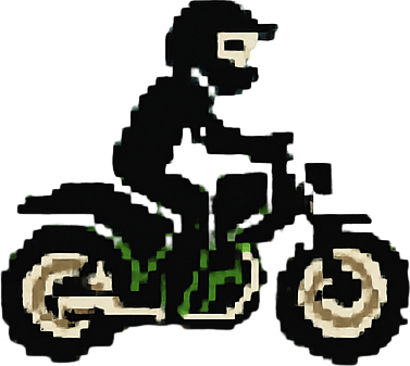 Place a fixed motorcycle cockpit graphic that spans the full width of the bottom of the screen. It should stay anchored to the UI and not move with the player or the game world. The cockpit should appear in front of the gameplay area, like a HUD overlay..
In-Game asset.  2d.  High contrast.  No shadows