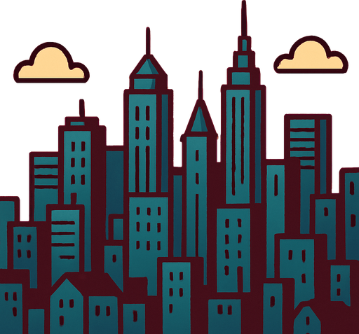 fondo de una ciudad a la distancia.
In-Game asset.  2d.  High contrast.  No shadows