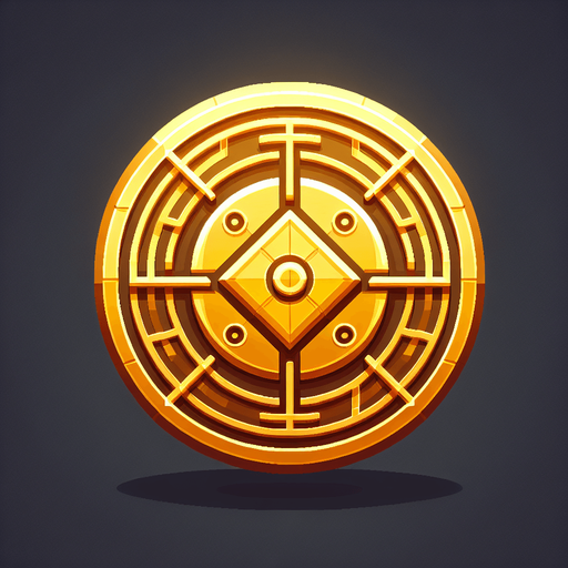Gold coin.
Single Game Texture.  In-Game asset.  2d.  Blank background.  High contrast.  No shadows