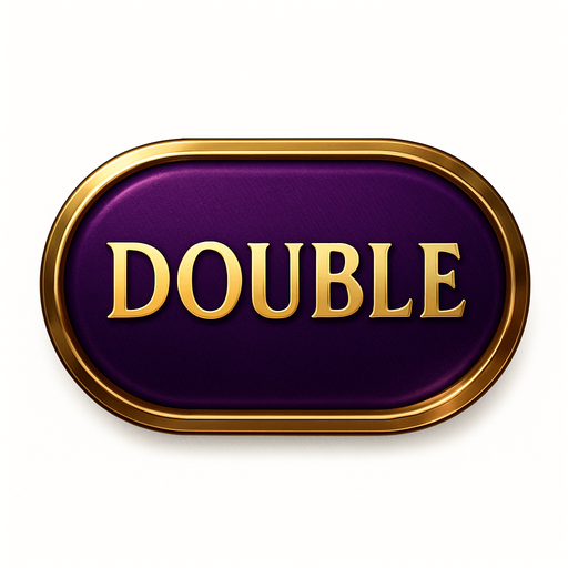 Crea un asset visual para el botón 'DOUBLE' (Doblar Apuesta) para la mesa de Blackjack de lujo.

Objetivo: Un botón claro y elegante que permita al jugador doblar su apuesta, coherente con la opulencia del casino.

Diseño:

Forma: Óvalo o rectángulo con bordes suaves, prominente y fácil de pulsar.

Texto Central: La palabra 'DOUBLE' (o 'DOBLAR') en mayúsculas, con tipografía audaz, limpia y elegante de casino.

Color: Base en un color que sugiera riesgo/recompensa, como un púrpura real o un dorado más oscuro, con acabado metálico o pulido.

Borde: Un borde brillante en dorado o plateado.

Efectos (si Upit lo permite):

Sutil efecto de relieve o biselado para darle profundidad.

Un ligero brillo o resplandor que lo haga destacar.

Textura que simule metal pulido o un material lujoso.

Fondo: Asset independiente con fondo transparente..
In-Game asset.  2d.  High contrast.  No shadows