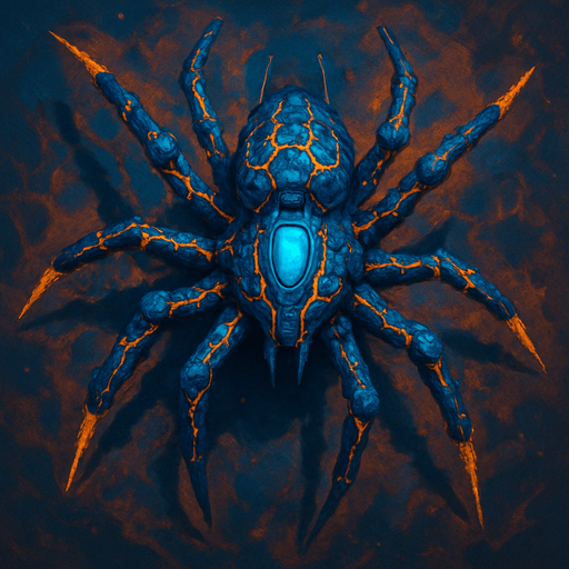 crazy blue lava spider spaceship top view.