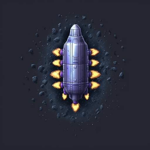 Create a 2D top-down view pixel art image of a bullet for a space shooter game. The bullet should be facing upward, as it will be used as a projectile fired from the hero spaceship towards enemies in the game. The design should be sleek and give off a sense of motion. Please provide the image on a white background.
Game Texture. In-Game asset. 2d. Pixelart. blank background. Low detail. High contrast.