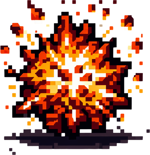 pixel art of a rocky explosion..
Single Game Texture. In-Game asset. 2d. Blank background. High contrast. No shadows.