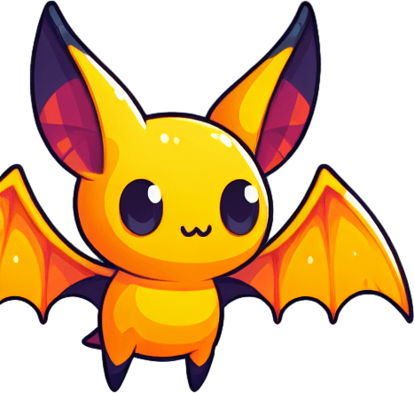 yellow bat.
Single Game Texture. In-Game asset. 2d. Blank background. High contrast. No shadows.