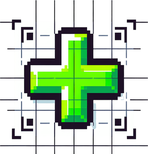 A bright green + symbol for a game GUI element.
Single Game Texture.  In-Game asset.  2d.  Blank background.  High contrast.  No shadows. 8-bit art style