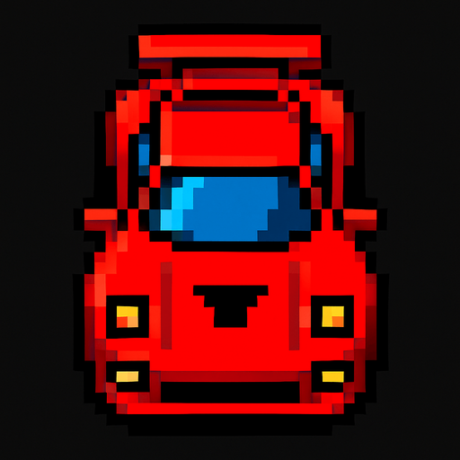 un carro rojo deportivo con la perspectiva hacia arriba.
In-Game asset.  2d.  High contrast.  No shadows hecho con pixeles