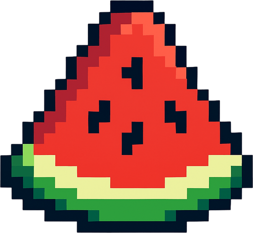 make pixel art 2d watermelon.
In-Game asset.  2d.  High contrast.  No shadows