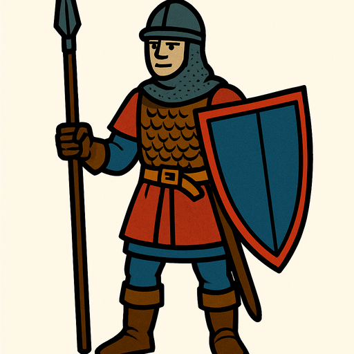 medieval soldier.
In-Game asset.  2d.  High contrast.  No shadows