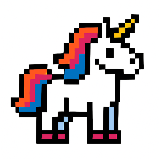 Unicorn pixel.
In-Game asset.  2d.  High contrast.  No shadows