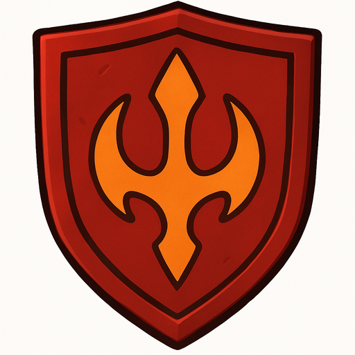 A red magic shield with a orange symbol on it.
In-Game asset.  2d.  High contrast.  No shadows