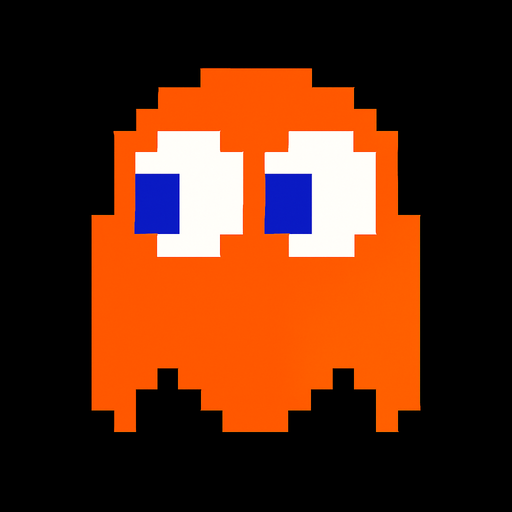 Pacman orange ghost.
In-Game asset.  2d.  High contrast.  No shadows