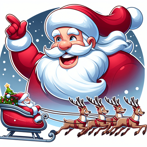 Provile view of Santa clauss in his sleigh with reindeer, smiling and making a sign with his hand game Asset. High contrast. No shadows.