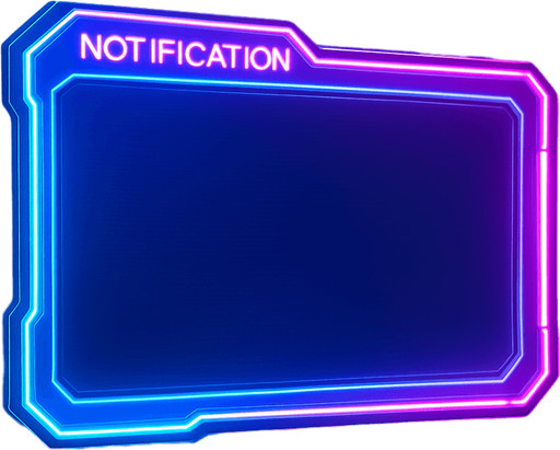 neon cyberpunk glowing empty notification text window overlay blue pink futuristic videogame 3d hologram