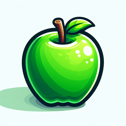 green apple.
Single Game Texture. In-Game asset. 2d. Blank background. High contrast. No shadows.