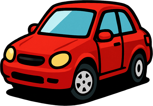 Red car.
In-Game asset.  2d.  High contrast.  No shadows