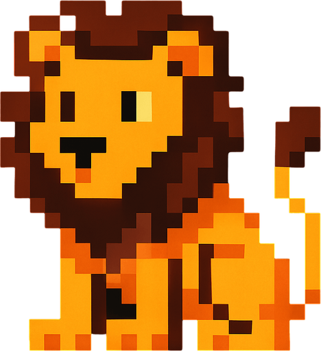 Lion 8 bit.
In-Game asset.  2d.  High contrast.  No shadows