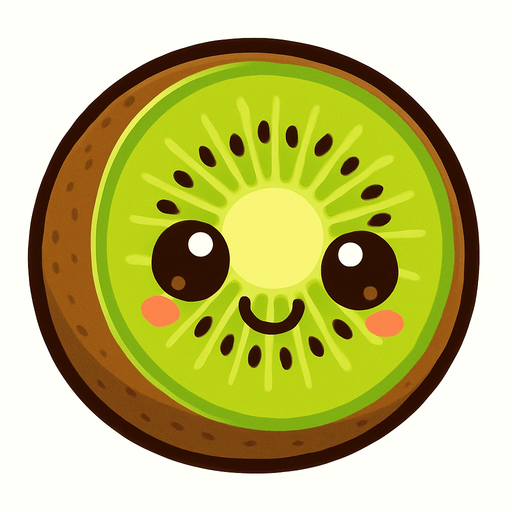 Kiwi Fruta con ojos lindos.
In-Game asset.  2d.  High contrast.  No shadows. Cartoon.