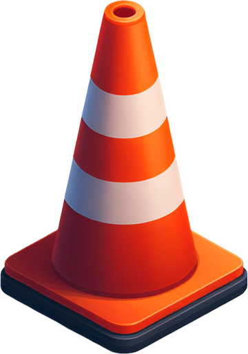 a orange road cone.
Single Game Texture. In-Game asset. 2d. Blank background. High contrast. No shadows.